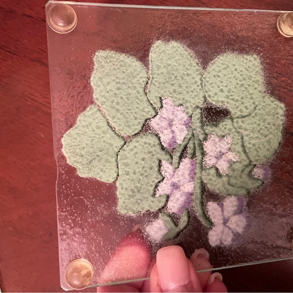 Set of 4 Folio Art Glass Coasters With Violets - Picture 7 of 9